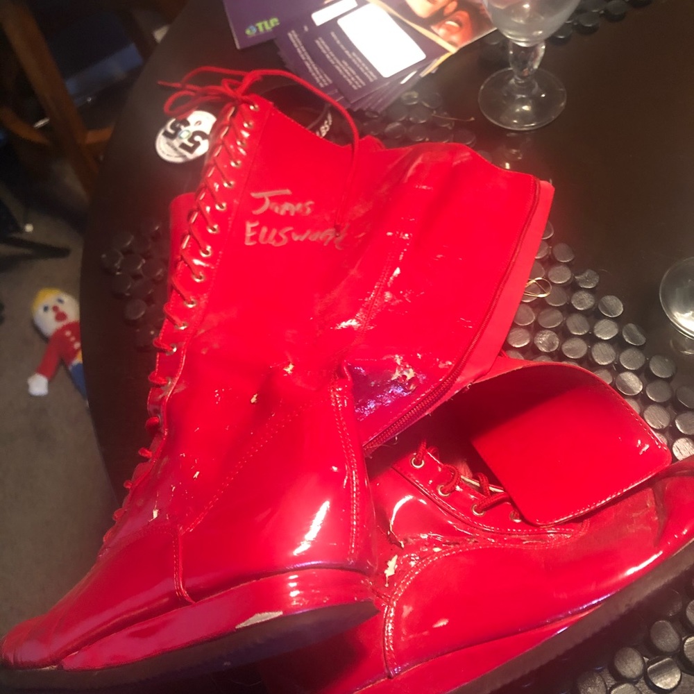 Wrestling boots signed by James Ellsworth.